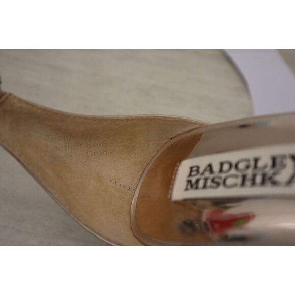 Badgley Mischka Women Sz 6.5 Nude Satin Blossom Ankle Tie Embellished Sandal - Picture 16 of 16